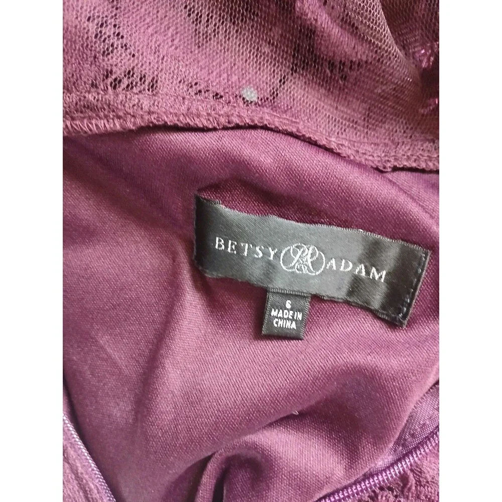 Betsy & Adam Burgundy Lace Evening Dress Size 6 Formal Midi Dress Elegant Party - Picture 10 of 10